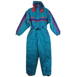 Apparatus Youth Size 16~ Teal & Purple Hooded Ski/Snow Suit Retro.